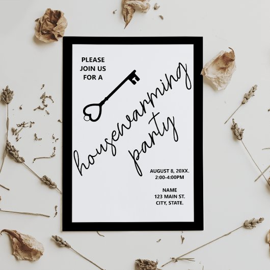 ブラックモダン引っ越し祝いパーティーオープンハウス招待状