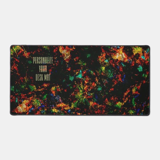ブラックモダン抽象芸術マーブルカラフルネオンイニシャル デスクマット (正面)
