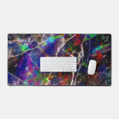 ブラックモダン抽象芸術マーブルカラフルネオンイニシャル デスクマット (キーボード&マウス)