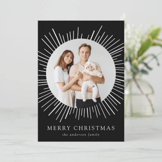 ブラックモダン日が差すことメリークリスマス2写真 シーズンカード (スタンド正面)