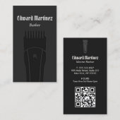 ブラックモダン理容師ショップバーバーバーショップヘアクリッパー 名刺 (正面/裏面)