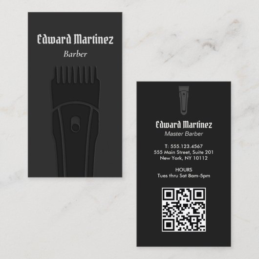ブラックモダン理容師ショップバーバーバーショップヘアクリッパー 名刺 (正面/裏面)