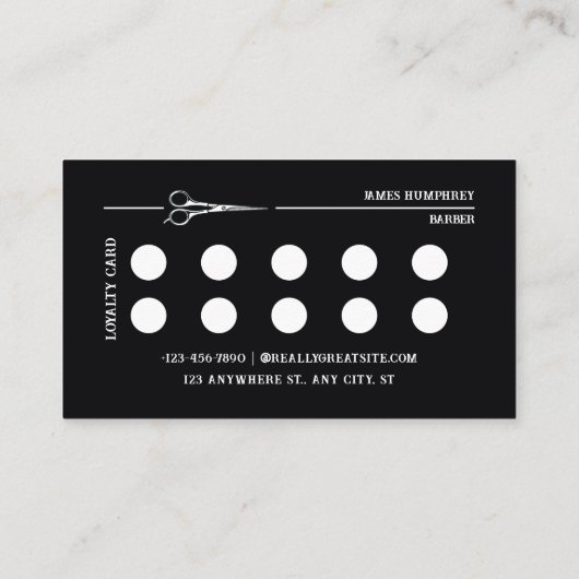 ブラックモダン美容師バーバーショップビジネス ロイヤリティカード (裏面)