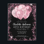 ブラックモダン赤面ピンクグリッターバルーン誕生日 ポストカード<br><div class="desc">グラムモダン赤面ピンクブラックグリッタースパークルバルーンエレガント誕生日スタイリッシュ招待状</div>