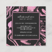 ブラックモダン赤面ピンクグリッターマーブルメイクアップ スクエア名刺 (裏面)