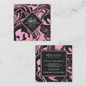 ブラックモダン赤面ピンクグリッターマーブルメイクアップ スクエア名刺 (正面/裏面)