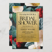 ブラックモダン金ゴールドさくらんぼフラムズブライダルシャワー 招待状 (正面/裏面)