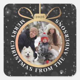 ブラックモダン金ゴールドクリスマスオーナメントホリデーフォト スクエアシール