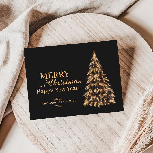 ブラックモダン金ゴールドクリスマスツリーホリデーカード 招待状