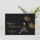 ブラックモダン金ゴールドクリスマスホリデーカード 招待状 (スタンド正面)