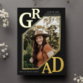 ブラックモダン金ゴールドグラード卒業写真フォイル 箔招待状