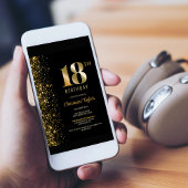 ブラックモダン金ゴールドグリッター18thバースデーパーティー 招待状