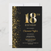 ブラックモダン金ゴールドグリッター18thバースデーパーティー 招待状 (正面)