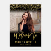 ブラックモダン金ゴールドグリッターSweet 16フォトウェルカム アクリルサイン (正面)