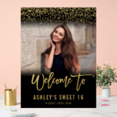 ブラックモダン金ゴールドグリッターSweet 16フォトウェルカム アクリルサイン (ウェディング)