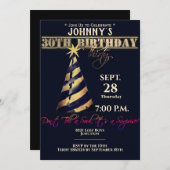 ブラックモダン金ゴールドサプライズ30 招待状 (正面/裏面)