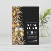 ブラックモダン金ゴールドシャンパンニューイヤーズイブパーティー 招待状 (スタンド正面)