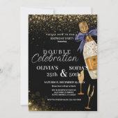 ブラックモダン金ゴールドシャンパンanyエージ誕生日 招待状 (正面)