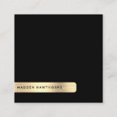ブラックモダン金ゴールドシンプルブラッミニマルド金属 スクエア名刺 (正面)