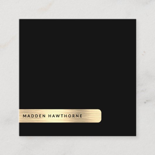 ブラックモダン金ゴールドシンプルブラッミニマルド金属 スクエア名刺 (正面)