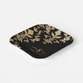 ブラックモダン金ゴールドダマスクウェディング披露宴デコール ペーパープレート (傾斜あり)