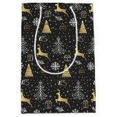 ブラックモダン金ゴールドトナカイのクリスマス ミディアムペーパーバッグ (正面)