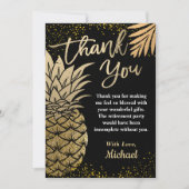 ブラックモダン金ゴールドトロピカルパイナップルビーチパーティー サンキューカード (正面)