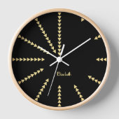 ブラックモダン金ゴールドネームホームオフィスルームデコールウッド 壁時計 (正面)