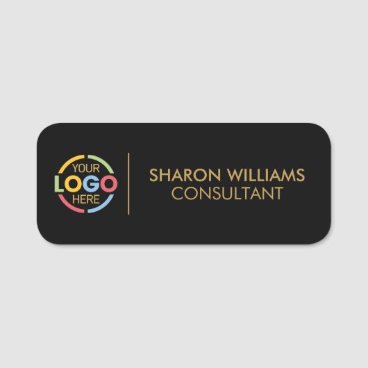 ブラックモダン金ゴールドビジネスロゴ従業員磁気 名札 (正面)