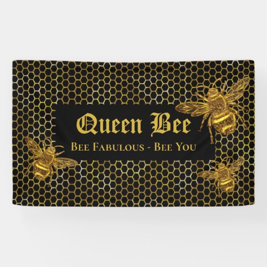 ブラックモダン金ゴールドビーファブルースビーユークイーンビー 横断幕 (横)