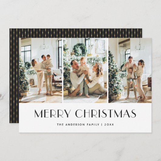 ブラックモダン金ゴールドフォトメリークリスマスカード シーズンカード (正面/裏面)