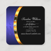 ブラックモダン金ゴールドブルー(イニシャルとダイヤモンド付き) スクエア名刺 (裏面)
