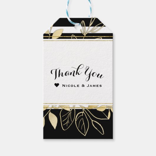 ブラックモダン金ゴールドボタニカルグラマシックな好意 ギフトタグ (正面)