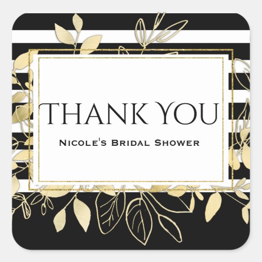 ブラックモダン金ゴールドボタニカルグラマシックな好意 スクエアシール (正面)