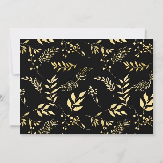 ブラックモダン金ゴールドボタニカルグラモールシック結婚ズ 招待状 (裏面)