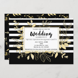 ブラックモダン金ゴールドボタニカルグラモールシック結婚ズ 招待状