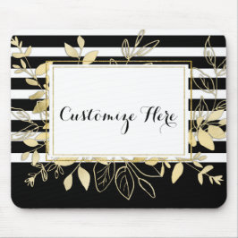 ブラックモダン金ゴールドボタニカル葉グラモールシック マウスパッド