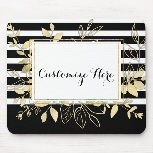 ブラックモダン金ゴールドボタニカル葉グラモールシック マウスパッド (正面)