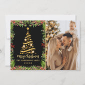 ブラックモダン金ゴールドマジカルクリスマスツリー2写真 シーズンカード (正面)