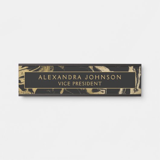 ブラックモダン金ゴールドマーブルストーンカスタムミニマリスト サインプレート (正面)