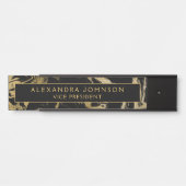 ブラックモダン金ゴールドマーブルストーンカスタムミニマリスト サインプレート (正面)