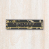 ブラックモダン金ゴールドマーブルストーンカスタムミニマリスト サインプレート (正面)