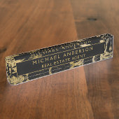 ブラックモダン金ゴールドマーブルストーンカスタムミニマリスト デスクネームプレート (側面)