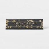 ブラックモダン金ゴールドマーブルストーンカスタムミニマリスト デスクネームプレート (正面)