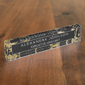 ブラックモダン金ゴールドマーブルストーンカスタムミニマリスト デスクネームプレート (側面)