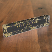 ブラックモダン金ゴールドマーブルストーンカスタムミニマリスト デスクネームプレート (側面)