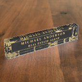 ブラックモダン金ゴールドマーブルストーンカスタムミニマリスト デスクネームプレート (側面)