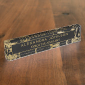 ブラックモダン金ゴールドマーブルストーンカスタムミニマリスト デスクネームプレート (側面)