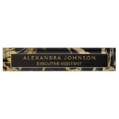 ブラックモダン金ゴールドマーブルストーンカスタムミニマリスト デスクネームプレート (正面)