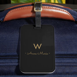 ブラックモダン金ゴールドミニマリスト・モノグラム ラゲッジタグ